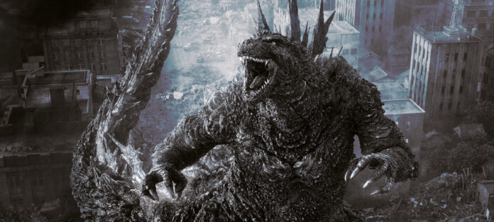 Godzilla ataca Tóquio no cartaz brasileiro de Minus One Minus Color