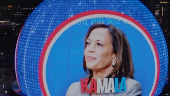 Kamala lança campanha em Las Vegas com projeção no “Sphere”